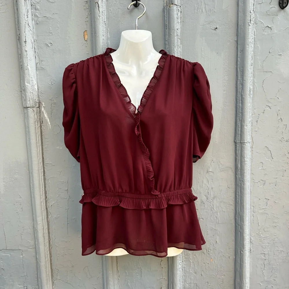Marlee Bohemian  Ruffle Front Peplum Blouse, size Large